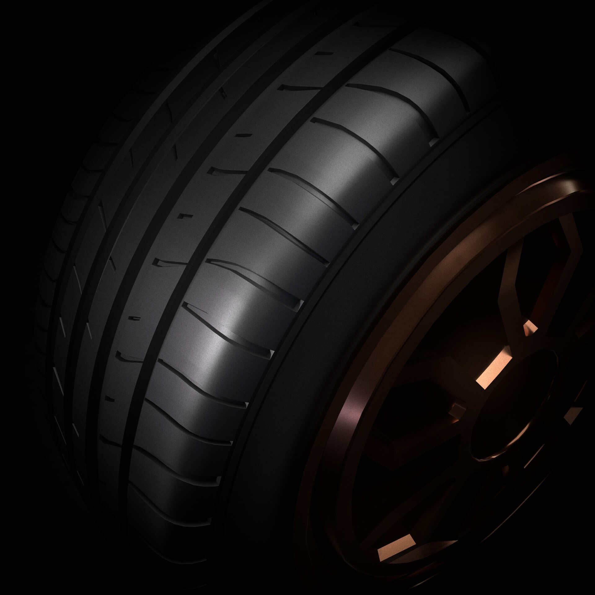 Detailed tire 3D asset with clean topology