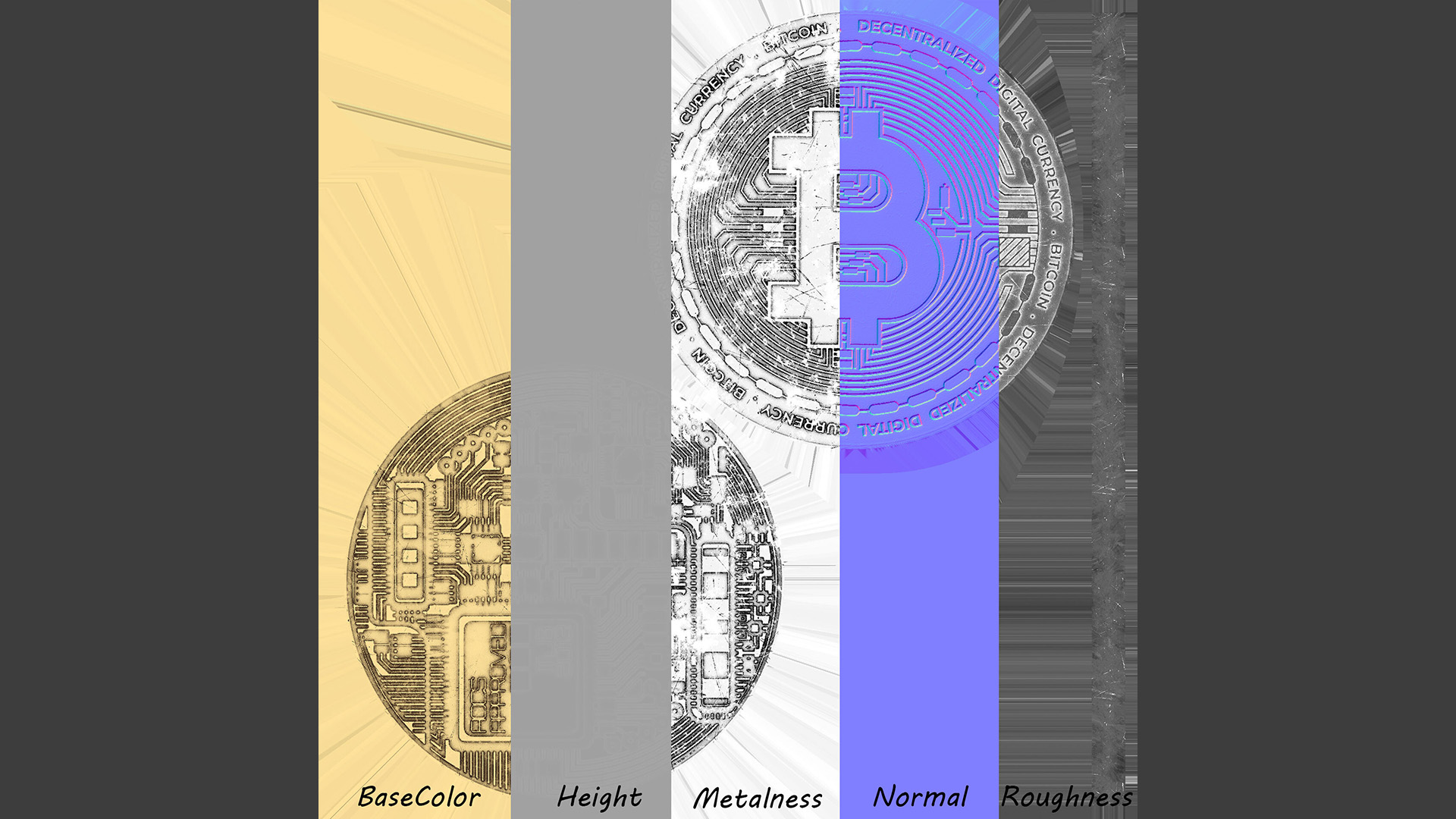 High-poly Bitcoin 3D model with full PBR textures